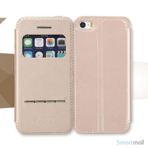 Avanceret LEIERS-flipcover til iPhone 5 & 5s, med vindue og slider - Champagne