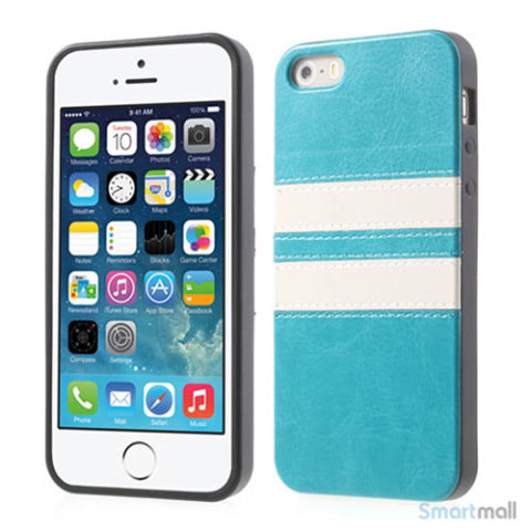 Crazy Horse cover med læderbagside til iPhone 5 og 5s – Blå