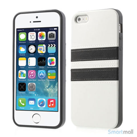 Crazy Horse cover med læderbagside til iPhone 5 og 5s – Hvid