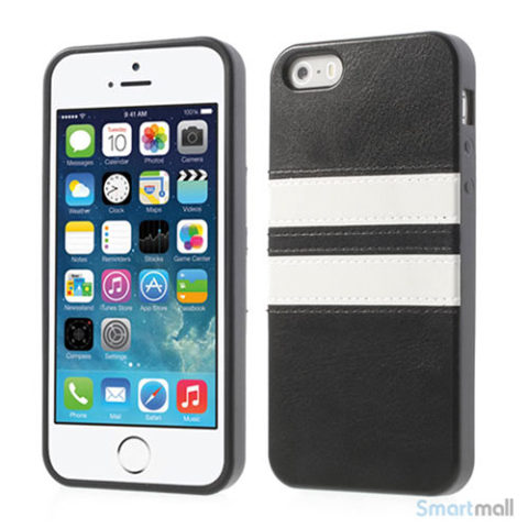 Crazy Horse cover med læderbagside til iPhone 5 og 5s – Sort