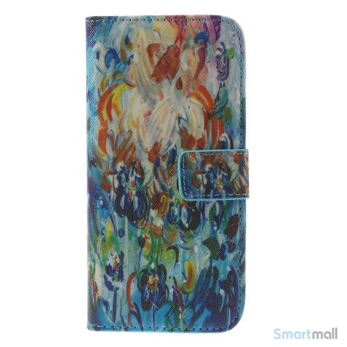 Dekorativ pung til iPhone 6, laeder med motiver i oliemaling - Farverige blomster