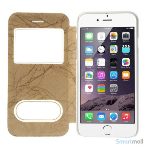 Flipcover i laeder til iPhone 6, med mange funktioner - Guld4