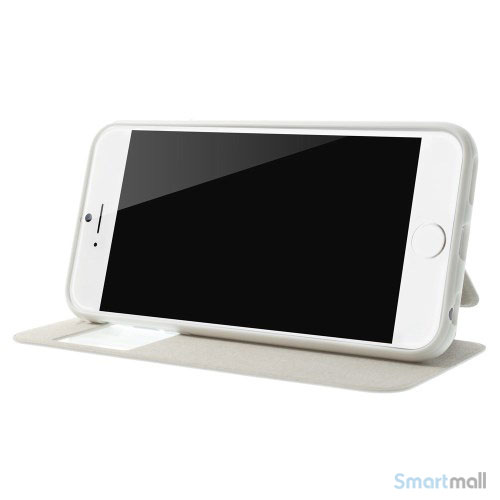 Flipcover til iPhone 6, udfoert i laeder med vindue og standfunktion - Hvid4