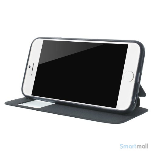 Flipcover til iPhone 6, udfoert i laeder med vindue og standfunktion - Moerkeblaa4