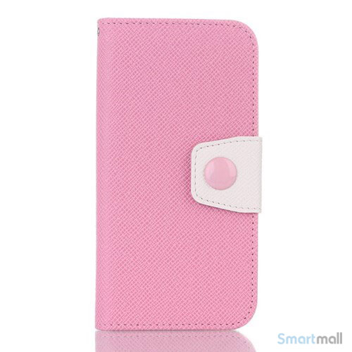 Ioejnefaldende laeder-pung til iPhone 6 med ekstra lommer - Hvid - Pink