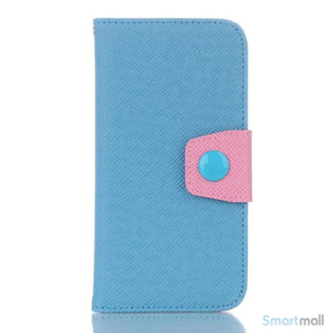 Ioejnefaldende laeder-pung til iPhone 6 med ekstra lommer - Pink - Blaa