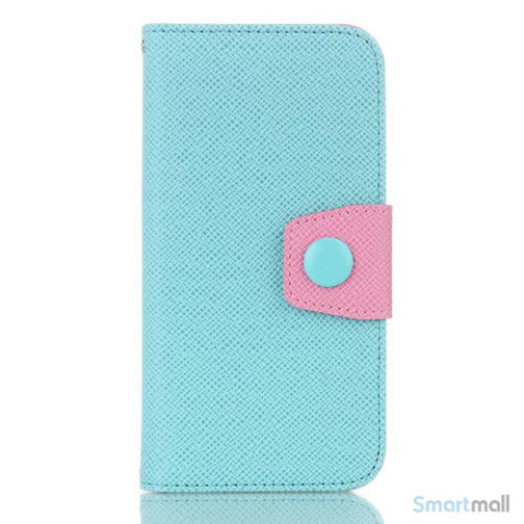 Ioejnefaldende laeder-pung til iPhone 6 med ekstra lommer - Pink - Cyan