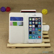 Klassisk laederpung til iPhone 5 - 5s, med standfunktion - Hvid3