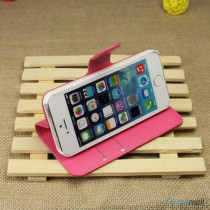 Klassisk laederpung til iPhone 5 - 5s, med standfunktion - Rose4