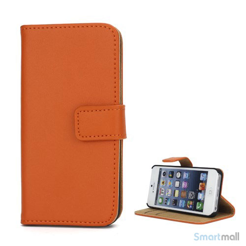 Klassisk pung i aegte laeder til iPhone 5 og 5s - Orange