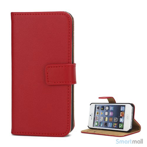 Klassisk pung i ægte læder til iPhone 5 og 5s - Rød