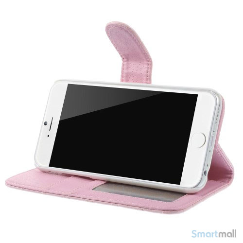 Laekker feminin iPhone 6 pung i tykt laeder med rhombe-syninger - Pink3