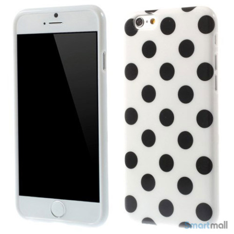 Polkaprikket cover til iPhone 6 i laekker bloed TPU-plast - Hvid - Sort