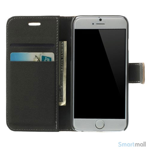 Robust iPhone 6 laederpung med kreditkortholder og lomme - Champagne