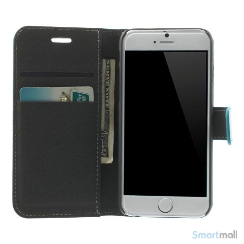 Robust iPhone 6 laederpung med kreditkortholder og lomme - Lyseblaa