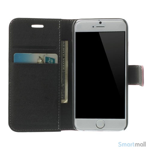 Robust iPhone 6 laederpung med kreditkortholder og lomme - Pink