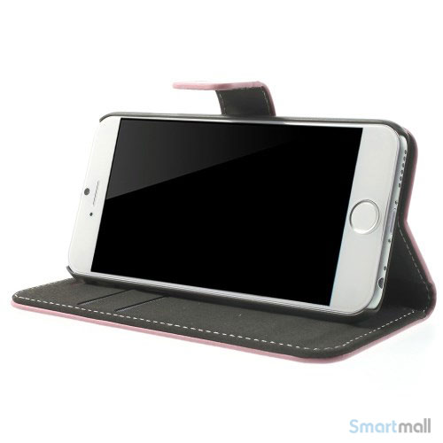 Robust iPhone 6 laederpung med kreditkortholder og lomme - Pink4