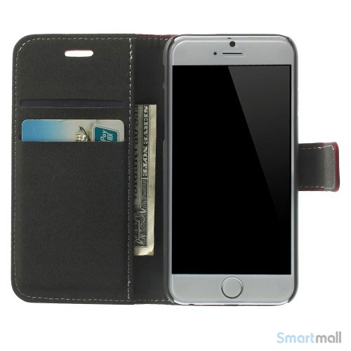 Robust iPhone 6 laederpung med kreditkortholder og lomme - Roed
