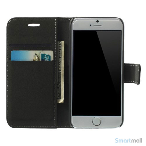 Robust iPhone 6 laederpung med kreditkortholder og lomme - Sort