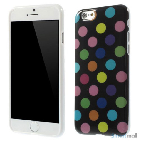 Sjovt-polka-prikket-cover-til-iPhone-6,-udfoert-i-bloed-TPU-plast Farverige-Sort