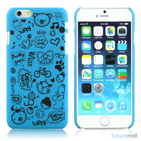 Soedt cover til iPhone 6, dekoreret med smaa cartoons - Baby Blaa