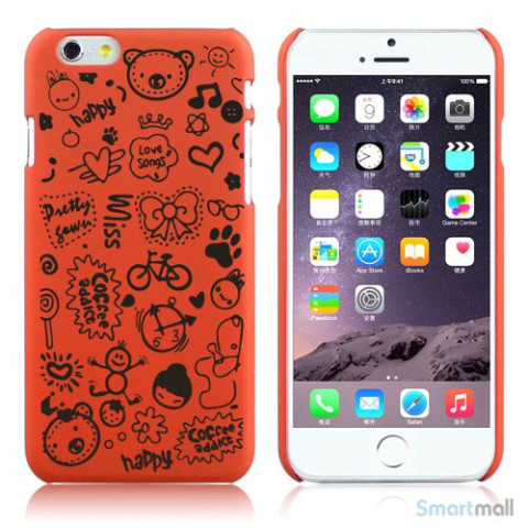 Soedt cover til iPhone 6, dekoreret med smaa cartoons - Orange