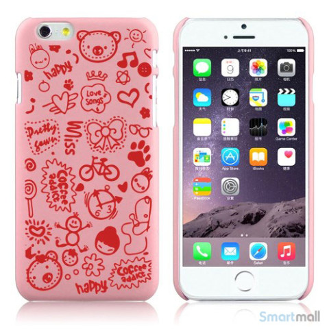 Soedt cover til iPhone 6, dekoreret med smaa cartoons - Pink