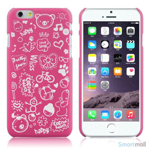 Soedt cover til iPhone 6, dekoreret med smaa cartoons - Rose