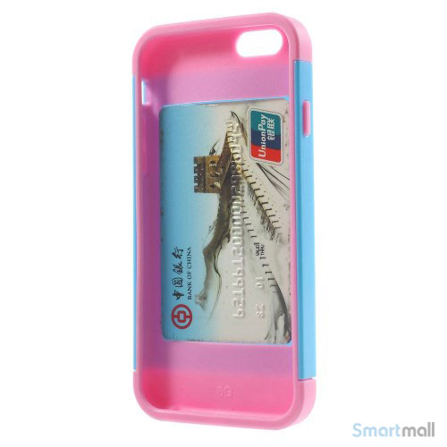 To-farvet iPhone 6 cover med indbygget kortholder - Pink -Moerk Blaa6