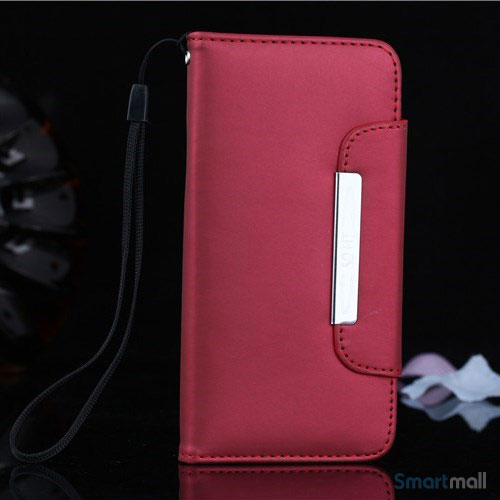 Flip-cover i blødt læder til iPhone 6/6S, med håndstrop – Rød