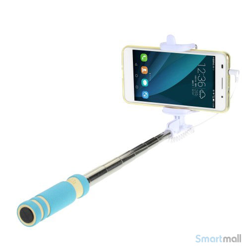 Letvægts mini selfie stick m/minijack stik til iPhone/Samsung/Sony/Mfl – Blå