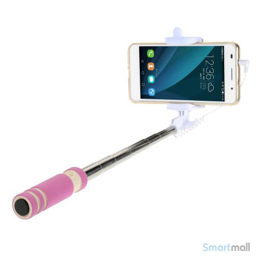 Letvægts mini selfie stick m/minijack stik til iPhone/Samsung/Sony/Mfl – Rose