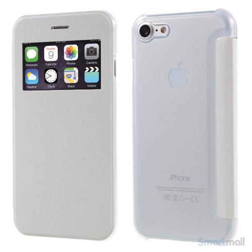Apple iPhone 7 cover i lækkert læder-design m/vindue til display - Hvid