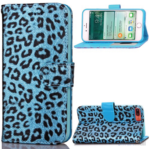Feminint leopard-mønstret cover i læder til iPhone 7 Plus - Blå