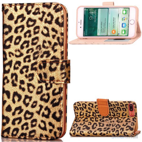 Feminint leopard-mønstret cover i læder til iPhone 7 Plus - Brun