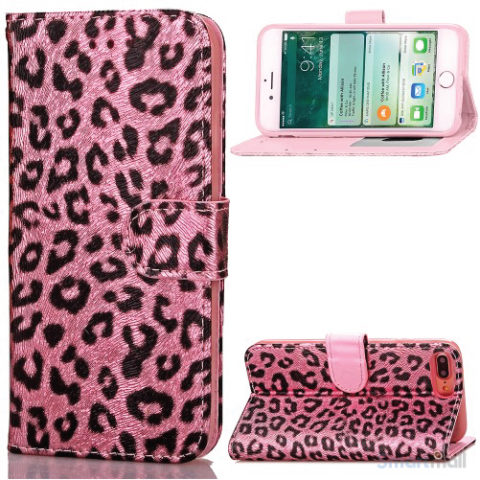 Feminint leopard-mønstret cover i læder til iPhone 7 Plus - Pink