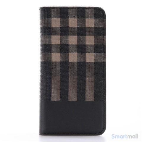 Læderpung i ternet design m/kortholder til iPhone 7 - Brun