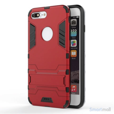 Solid PC + TPU Hybrid cover m/støttefod til iPhone 7 Plus - Rød