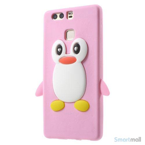 Huawei P9 3D pingvin cover i fleksibelt silikone - Pink