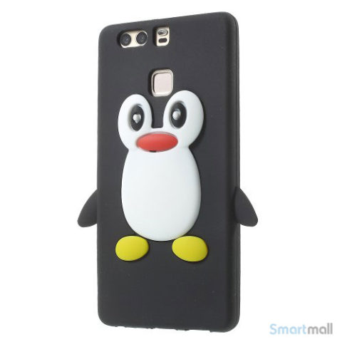 Huawei P9 3D pingvin cover i fleksibelt silikone - Sort