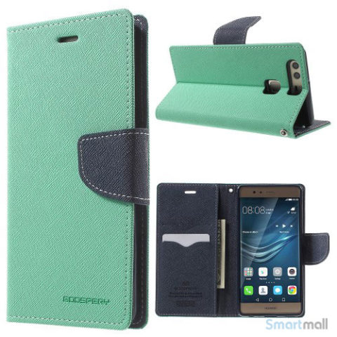 MERCURY GOOSPERY robust læderpungs cover til Huawei P9 - Cyan