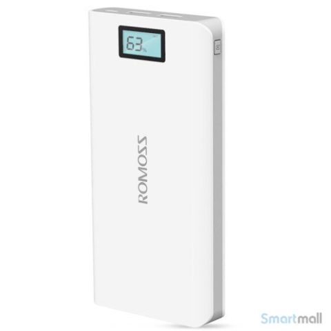 ROMOSS 20000mAh 2.1A powerbank m/LCD display til iPhone/Samsung/pokemon/mfl