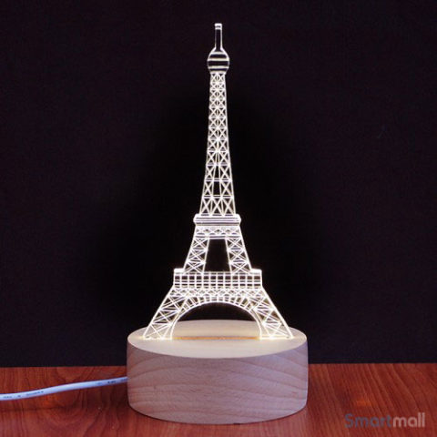 Unik Eiffel Tower 3D illusion natlampe med LED lys & USB kabel