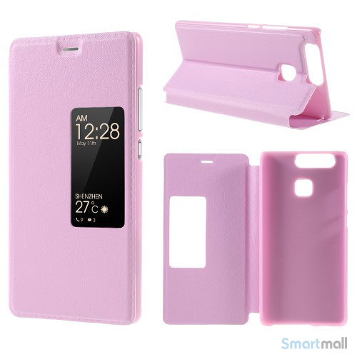 Vindue smart lædercover m/stand til Huawei P9 - Pink