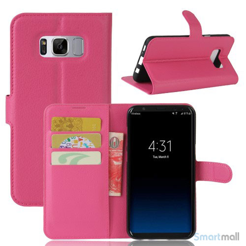 Flot Lychee cover-pung m/kreditkortholder til Samsung Galaxy S8 - Rosa