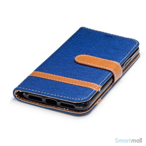 iPhone X/10 Jean Cloth læderpungs cover i lækkert materiale - Blå