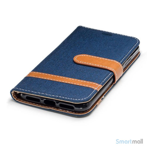 iPhone X/10 Jean Cloth læderpungs cover i lækkert materiale - Mørkeblå