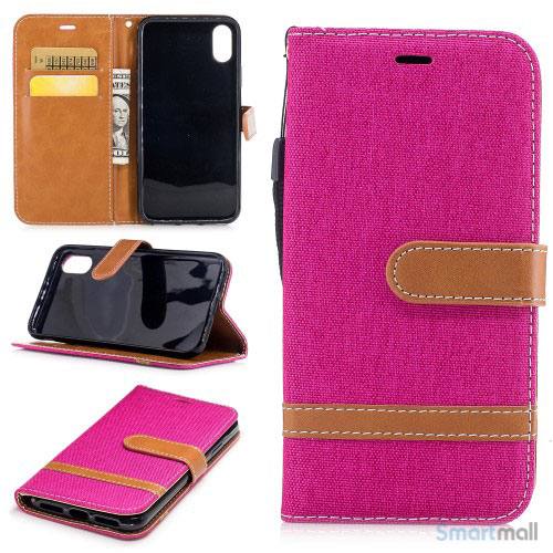 iPhone X/10 Jean Cloth læderpungs cover i lækkert materiale - Pink