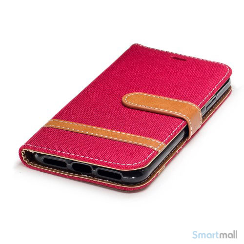 iPhone X/10 Jean Cloth læderpungs cover i lækkert materiale - Rød