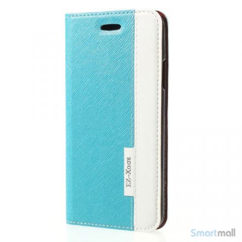 Lækkert to-farvet lædercover m/kortholder & stand til iPhone X/10 - Blå